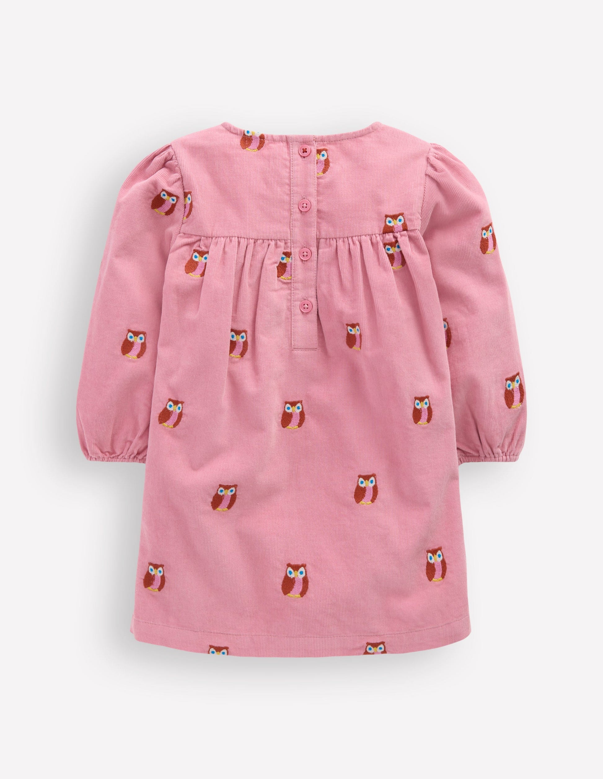 Gewebtes Kleid mit Passe-Rosa Eulenstickereien-3
