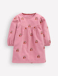 Robe tissée à empiècement-Chouettes brodées roses