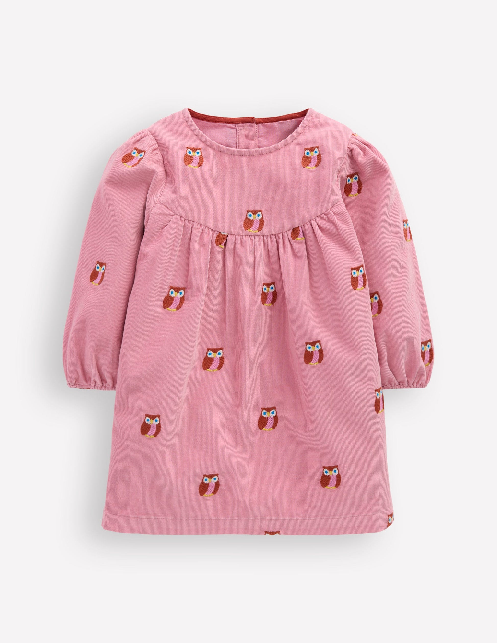 Gewebtes Kleid mit Passe-Rosa Eulenstickereien-2
