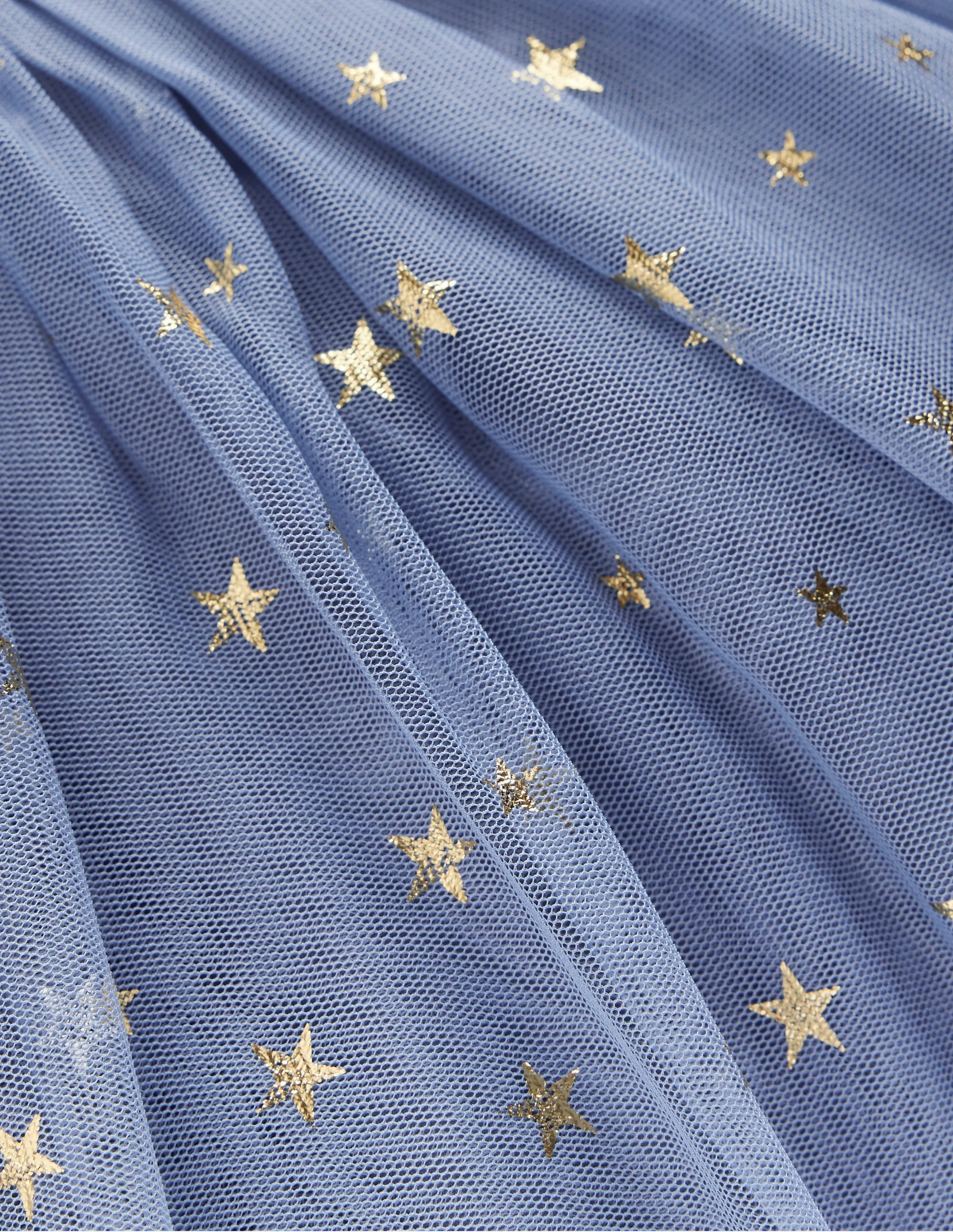 Robe avec superposition en tulle-Étoiles dorées métallisées bleu - Image 3