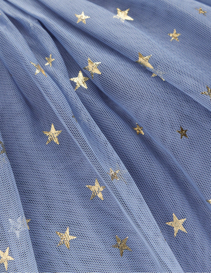Mehrlagiges Tüllkleid-Blau Goldfolien-Sterne-3