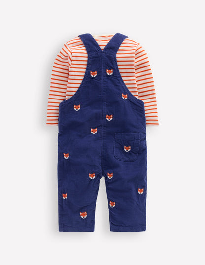 Latzhose aus Cord im Set-Marineblau Fuchsstickerei-2