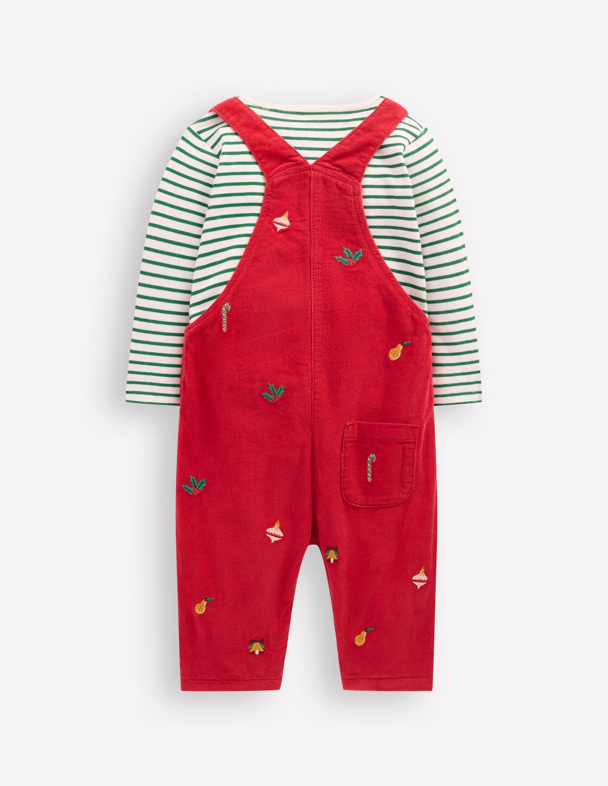 Originelles Set mit Cord-Latzhose-Rot Weihnachtsstickerei - Image 2