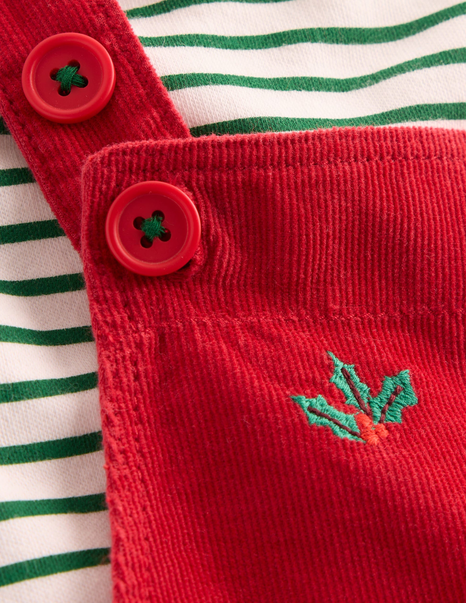 Latzhose aus Cord im Set-Rot Weihnachtsstickerei-3