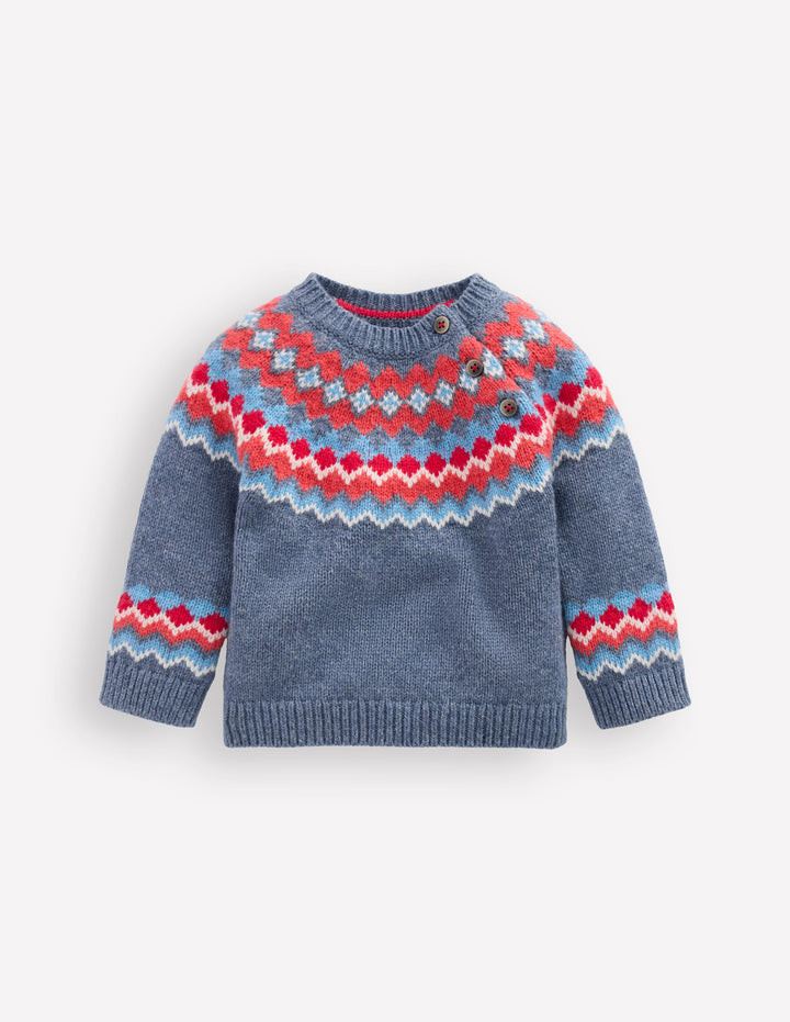Fair Isle-Pullover mit Knöpfen-Blau Klassisch Fair Isle