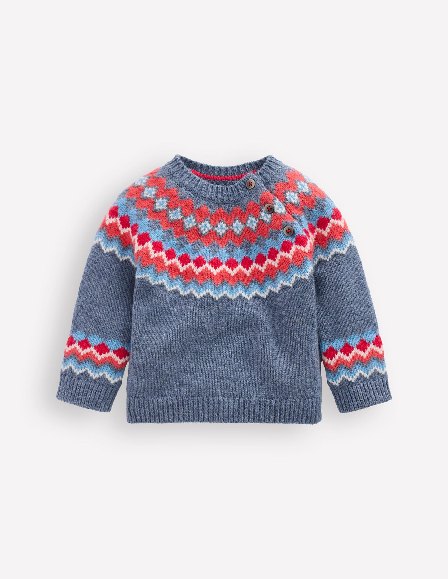 Fair Isle-Pullover mit Knöpfen-Blau Fair Isle