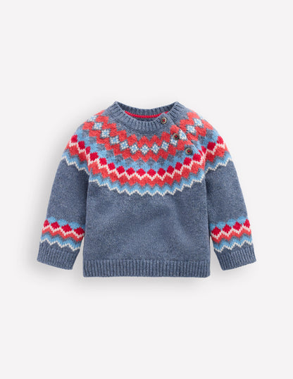 Fair Isle-Pullover mit Knöpfen-Blau Fair Isle-1