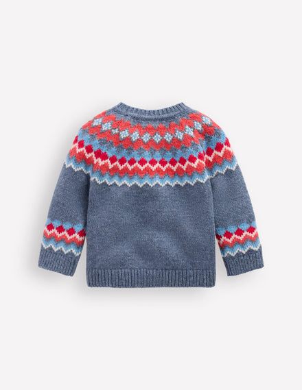 Pull motif jacquard-Motif jacquard intemporel bleu