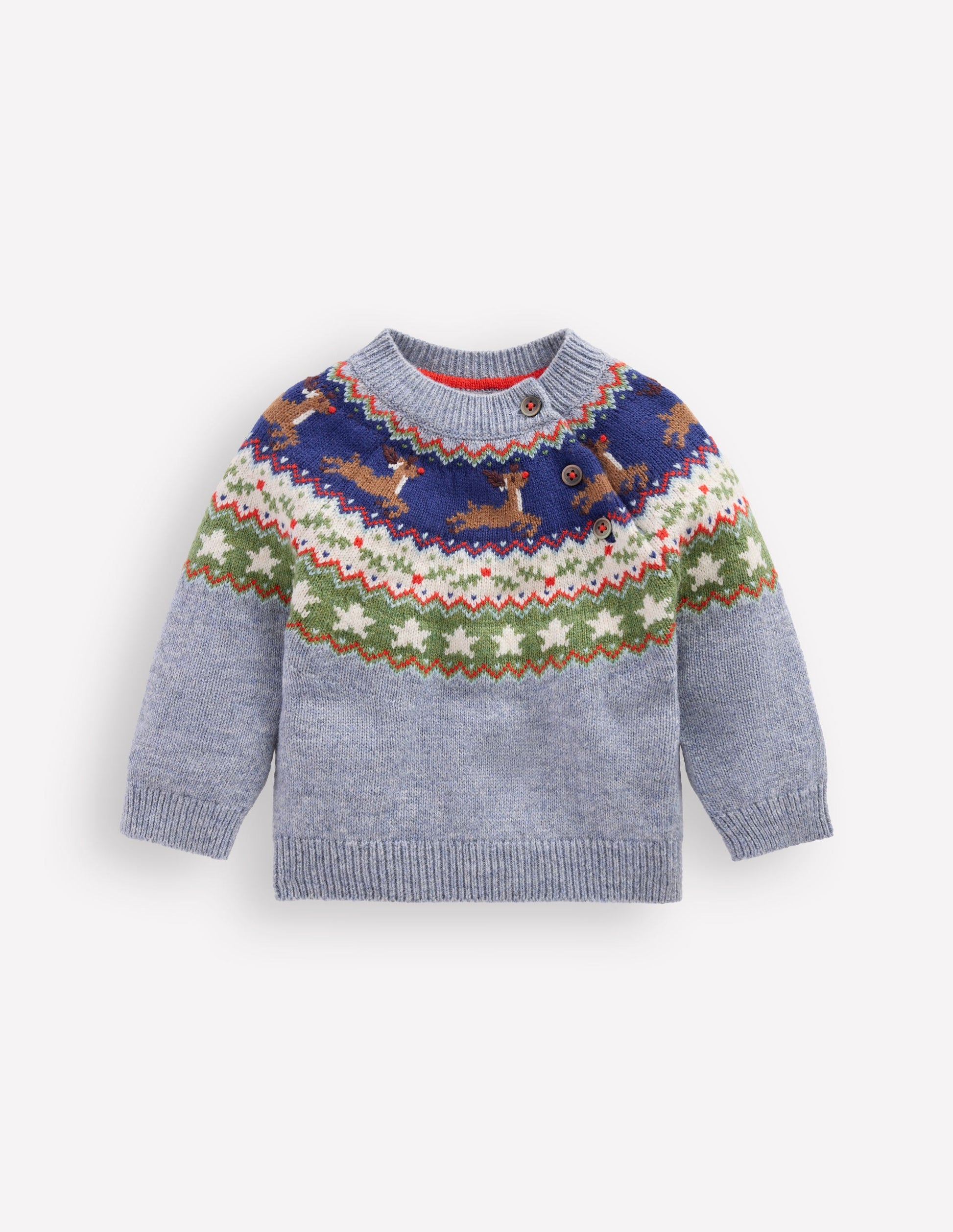 Fair-Isle-Pullover-Blau Festliches Rentier-1