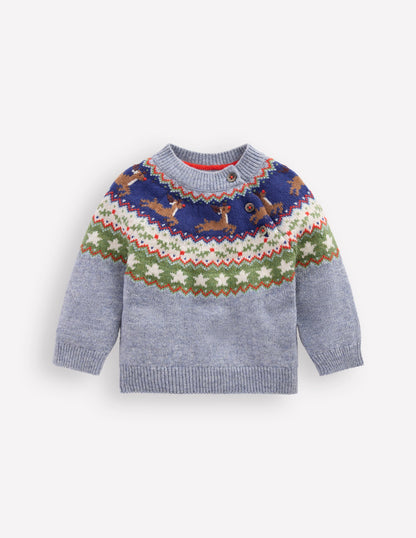 Fair-Isle-Pullover-Blau Festliches Rentier-1
