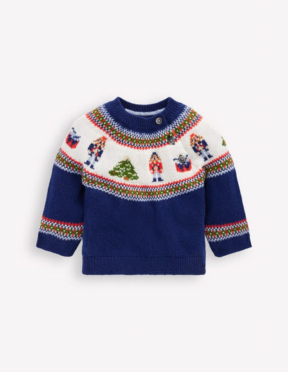 Pull motif jacquard-Casse-noisette bleu marine universitaire-1