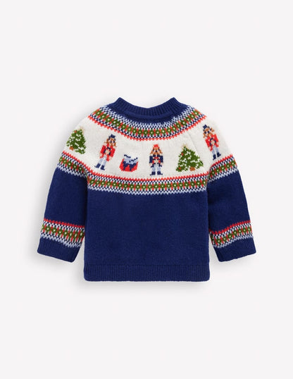 Pull motif jacquard-Casse-noisette bleu marine universitaire-2