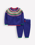 Ensemble en maille-Motif jacquard bleu saphir