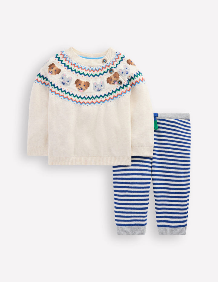 Spielset aus Strick-Beige Meliert Haustiere