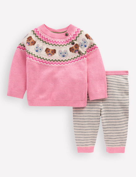 Ensemble en maille fun-Animaux rose vintage