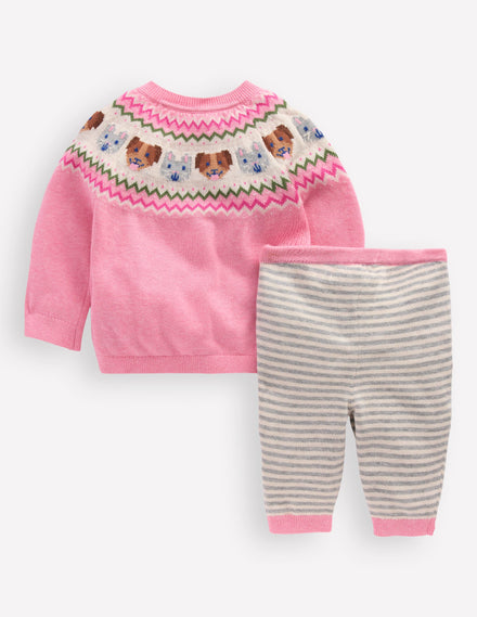 Ensemble en maille fun-Animaux rose vintage