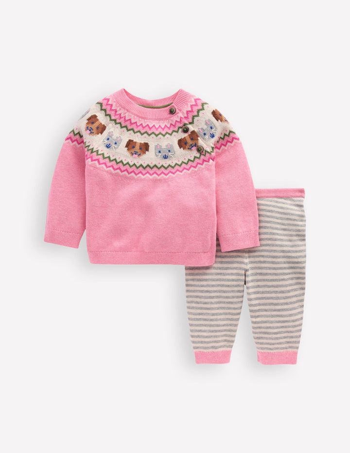 Originelles, gestricktes Spielset-Vintage-Rosa Haustiere