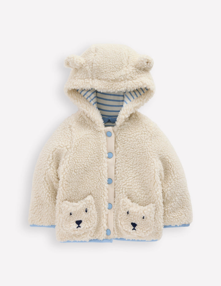 Kuschelige, originelle Teddyfell-Jacke für Mädchen-Haferbeige Bären