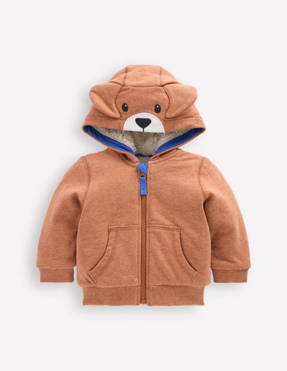 Origineller Kapuzenpullover mit Zottelfutter-Braun, Hund-1