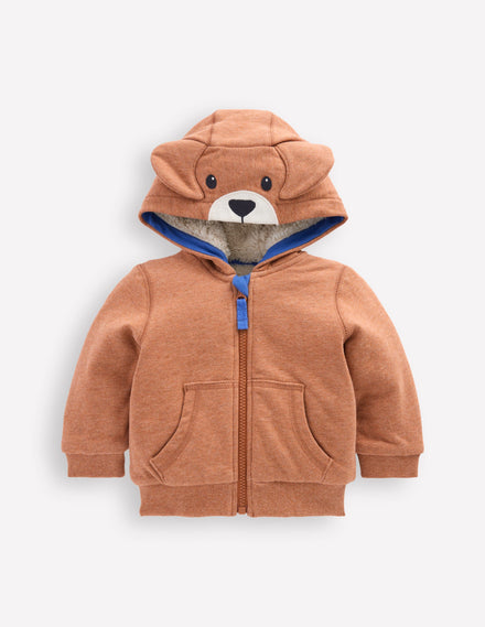 Origineller Kapuzenpullover mit Zottelfutter-Braun, Hund