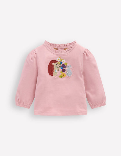 Appliqué T-shirt-Vintage Pink Seasonal Animals-1