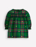 Robe de cérémonie à smocks-Carreaux Vert