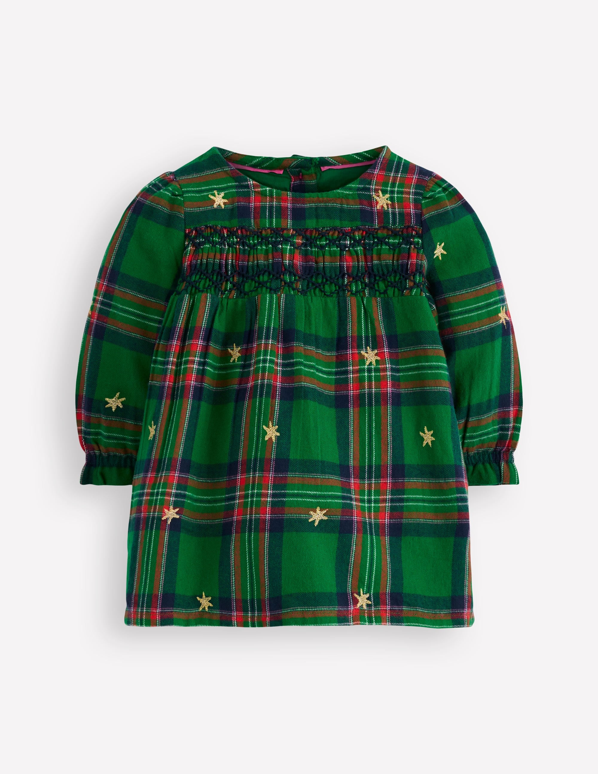 Robe de cérémonie à smocks-Carreaux Vert - Image 1