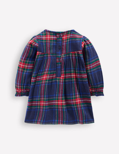Robe de cérémonie à smocks-Carreaux bleu marine-3
