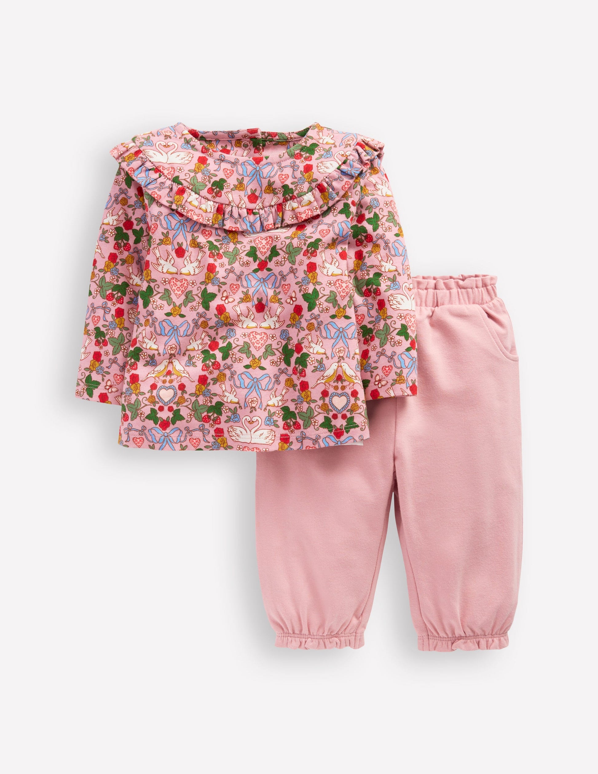 Jersey-Spielset mit Rüschen-Vintage-Rosa Vögel-1