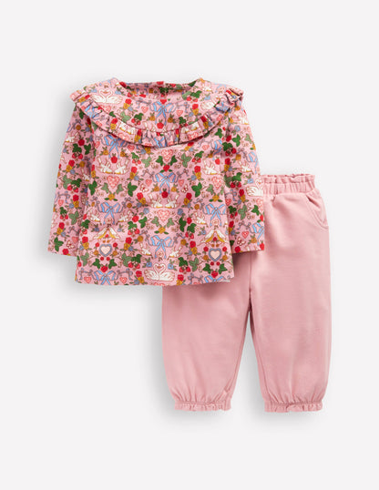 Jersey-Spielset mit Rüschen-Vintage-Rosa Vögel-1