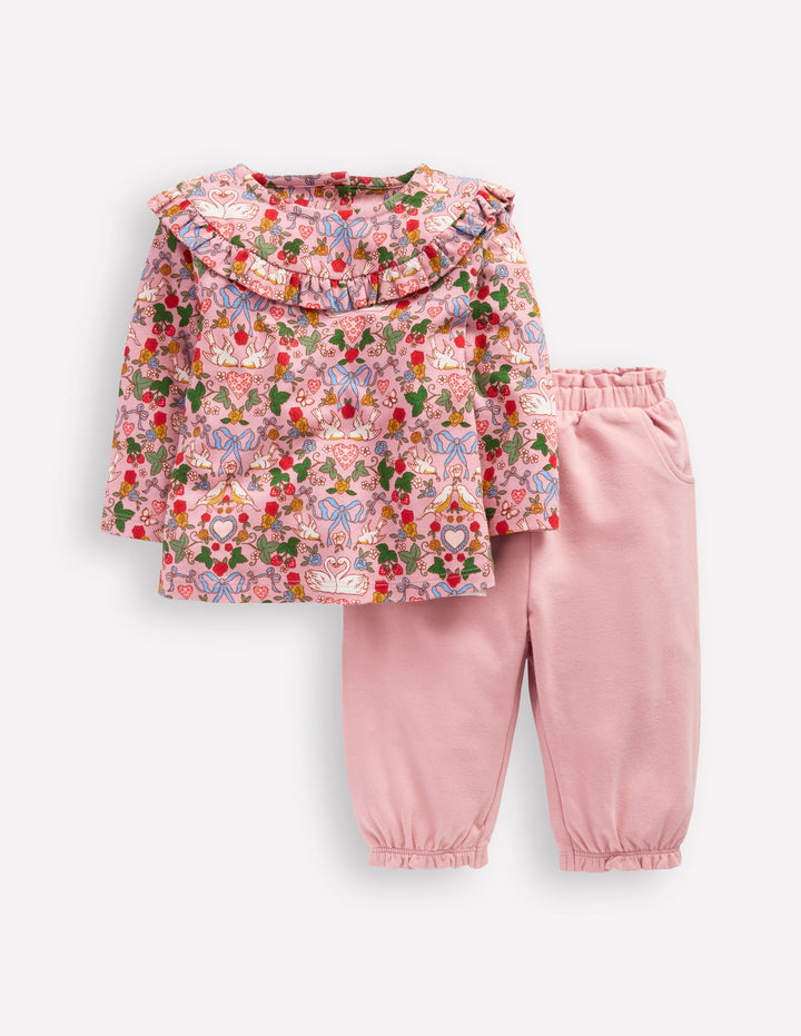 Jersey-Spielset mit Rüschen-Vintage-Rosa Vögel