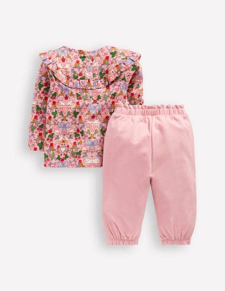 Jersey-Spielset mit Rüschen-Vintage-Rosa Vögel