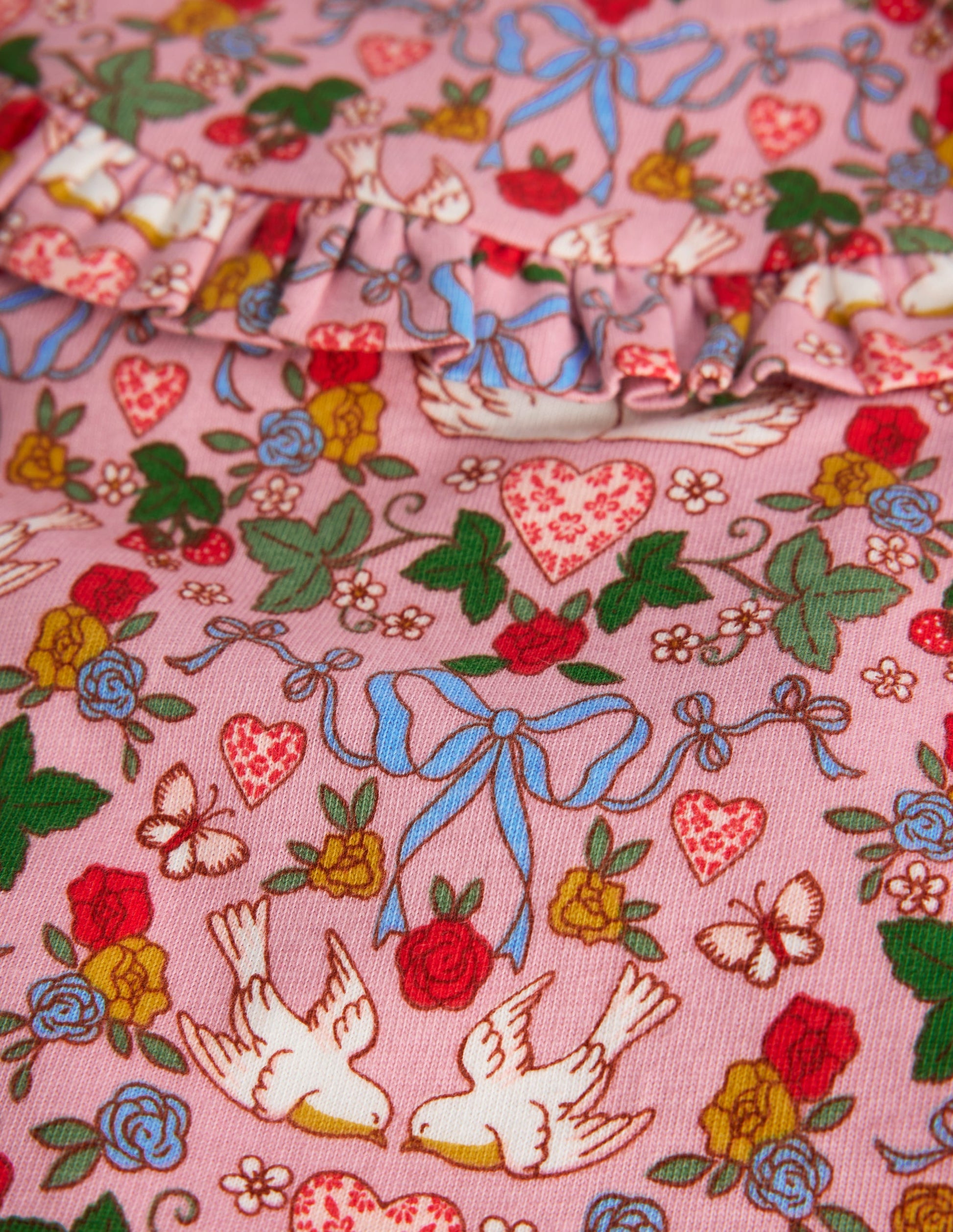 Jersey-Spielset mit Rüschen-Vintage-Rosa Vögel-3