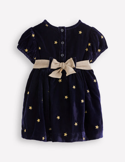 Robe de fête en velours-Bleu Marine Étoiles-2