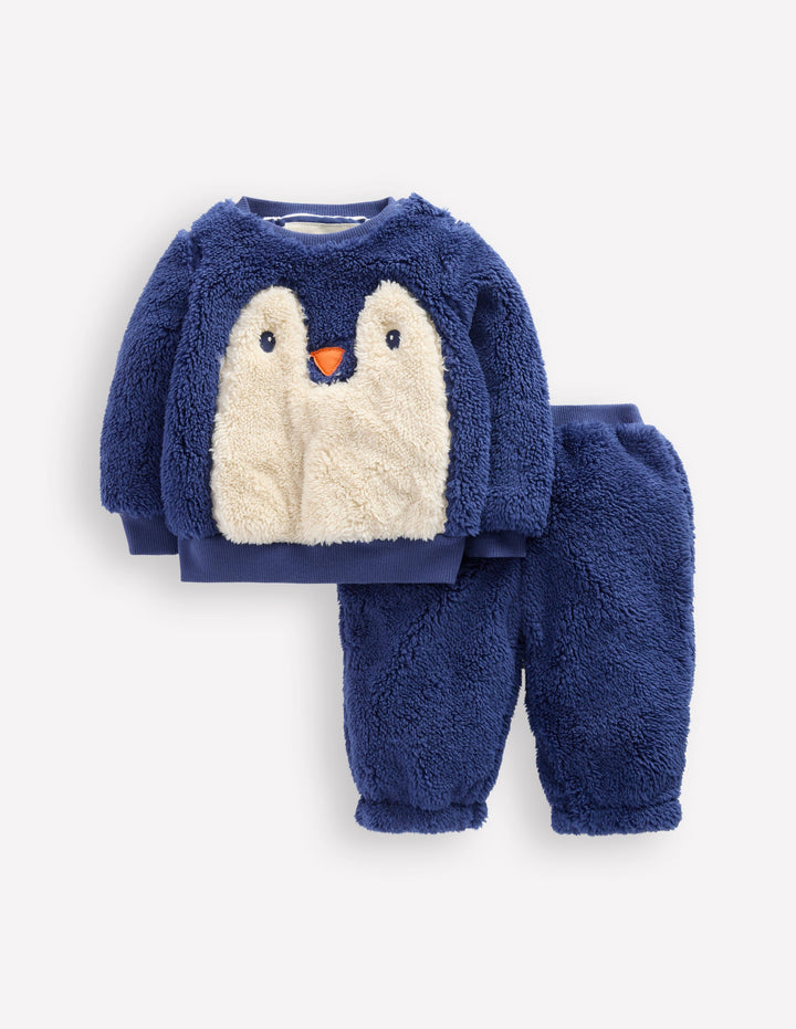 Originelles Teddyfell-Sweatshirt im Set-Marineblau Pinguin