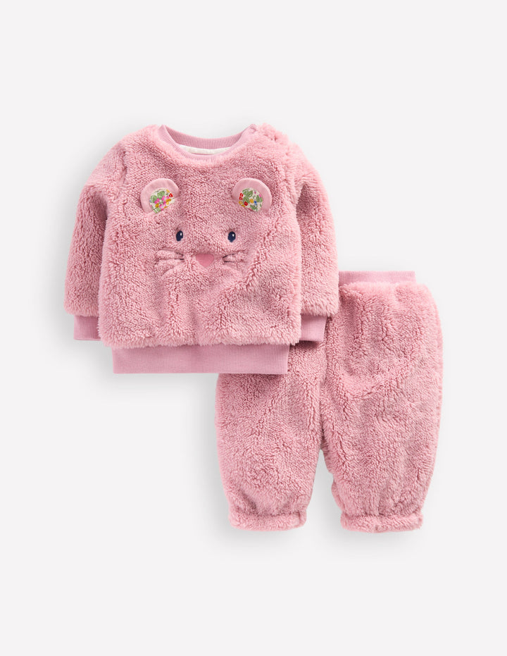 Originelles Teddyfell-Sweatshirt im Set-Rosa Maus