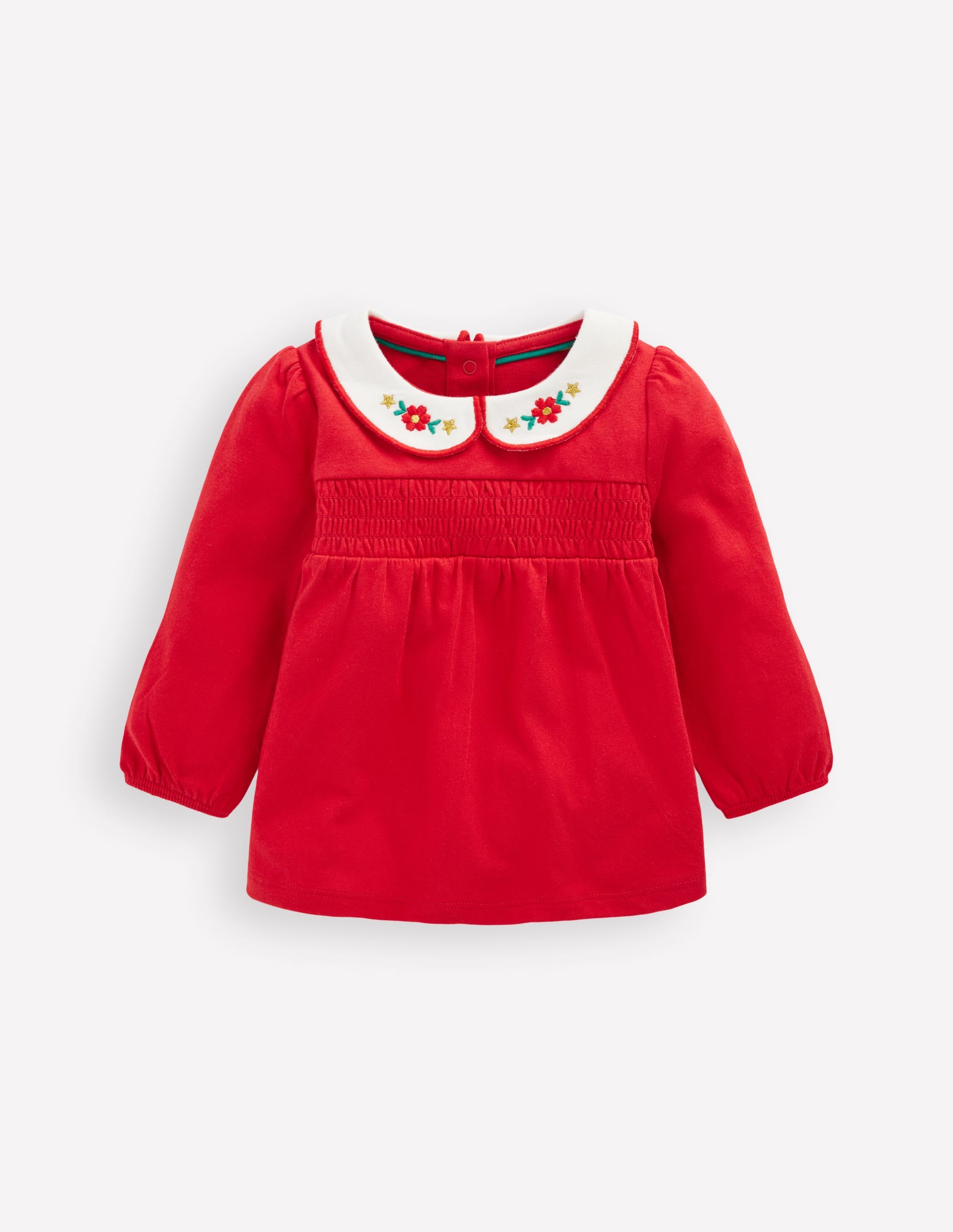 Embroidered Collar Jersey Top-Rockabilly Red - Image 1