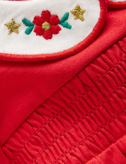 Jerseyoberteil mit besticktem Kragen-Lackrot-3