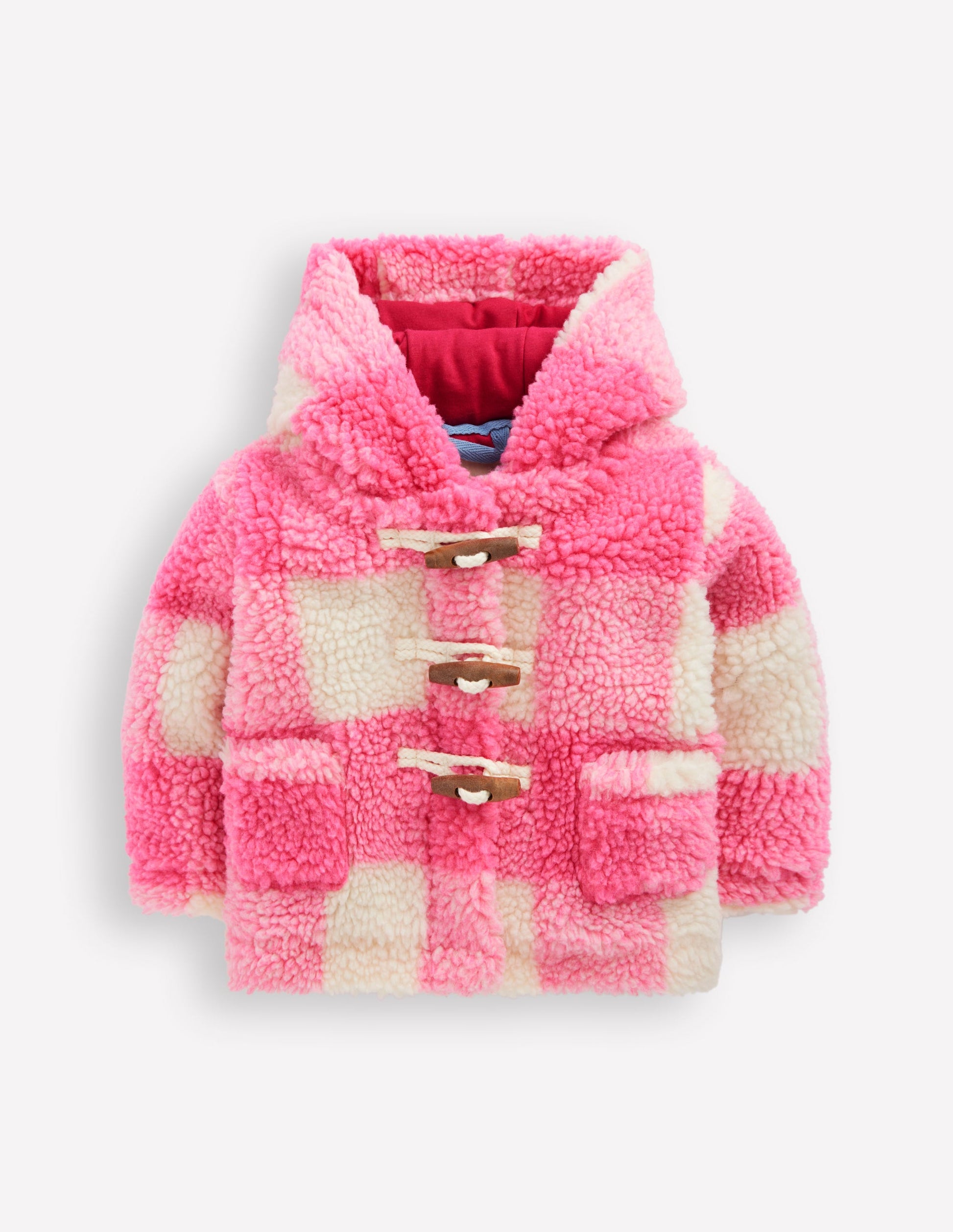 Duffle-coat en borg fille-Carreaux roses-1
