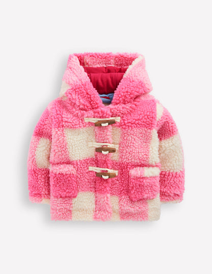 Duffle-coat en borg fille-Carreaux roses-1