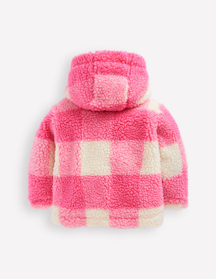 Teddyfell-Dufflecoat für Mädchen-Pink Kariert