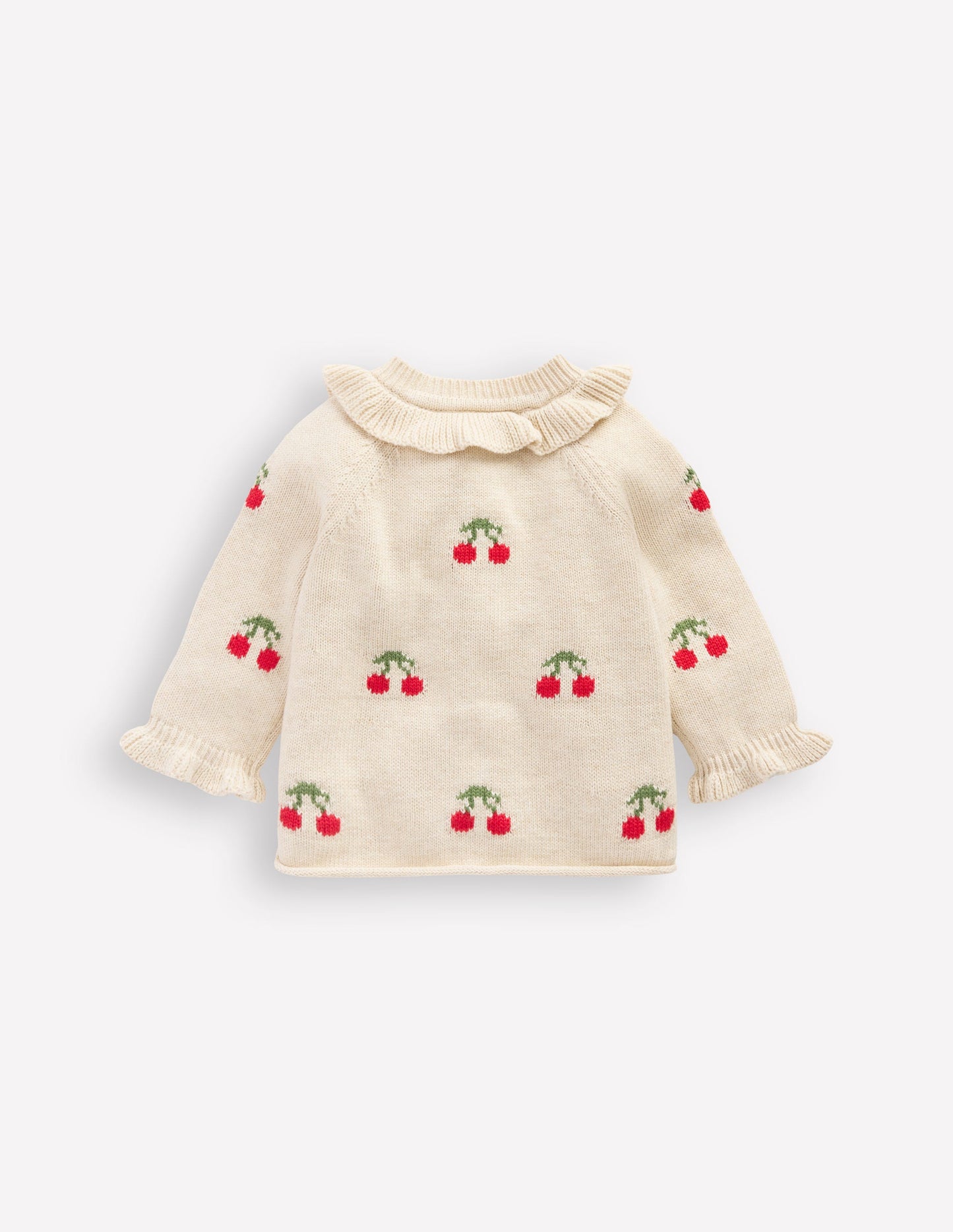 Joli cardigan à volants-Cerises avoine chiné