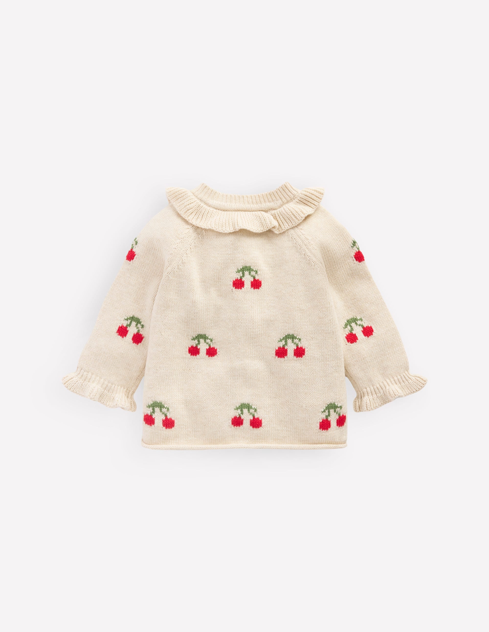 Hübsche Strickjacke mit Rüschen-Haferbeige Meliert Kirschen - Image 2