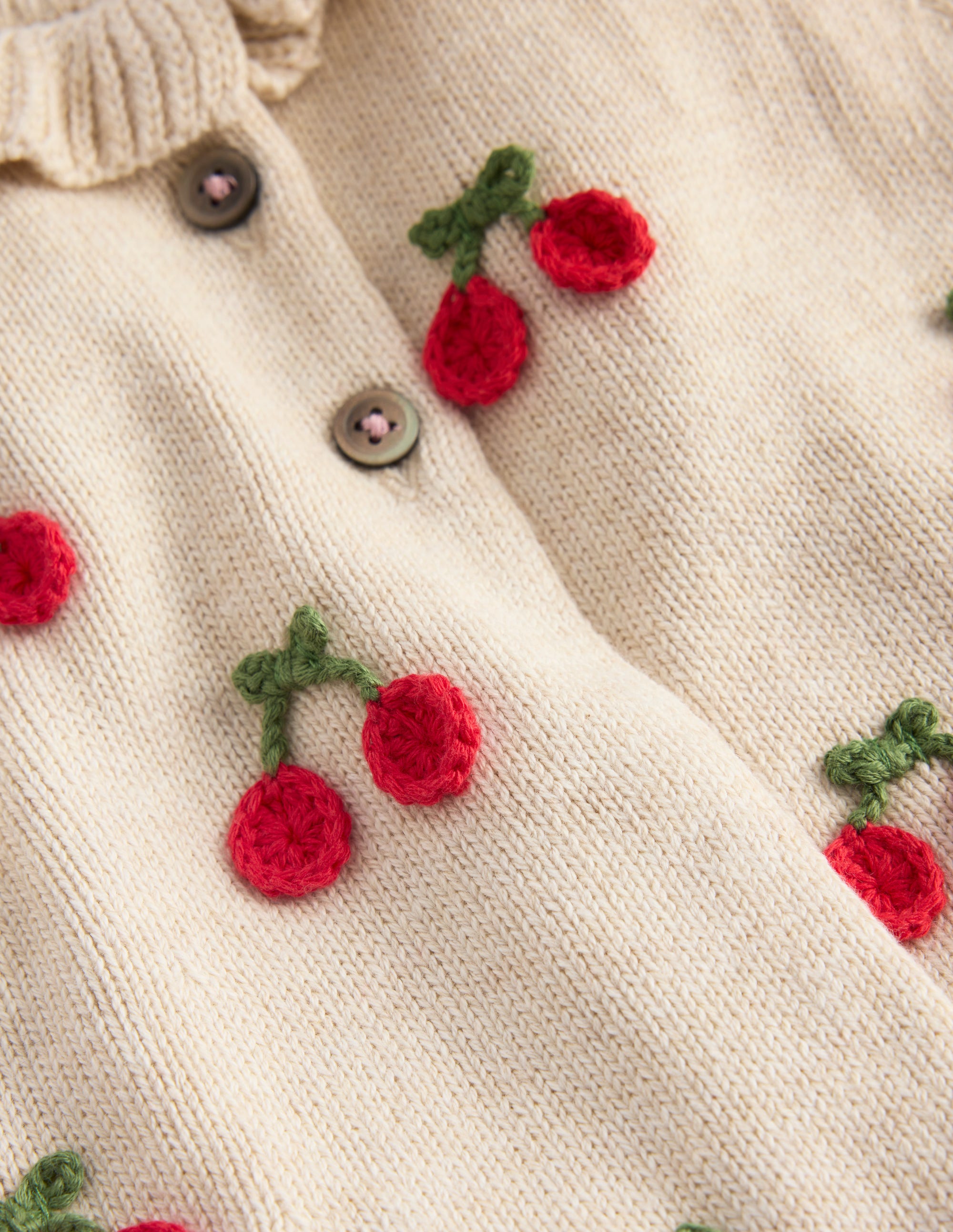 Hübsche Strickjacke mit Rüschen-Haferbeige Meliert Kirschen - Image 3