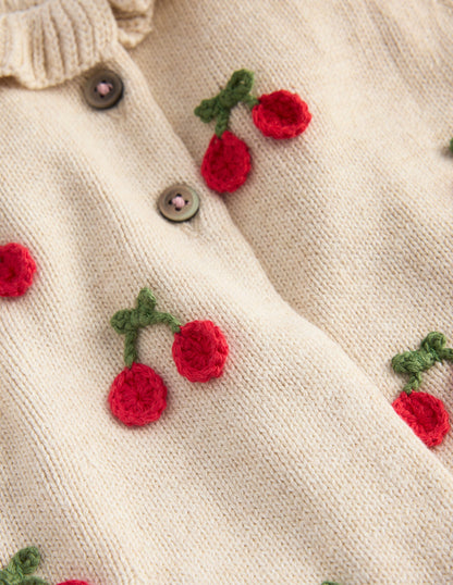 Joli cardigan à volants-Cerises avoine chiné-3