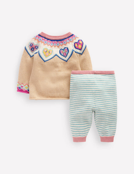 Spielset aus Strick-Haferbeige Herzen