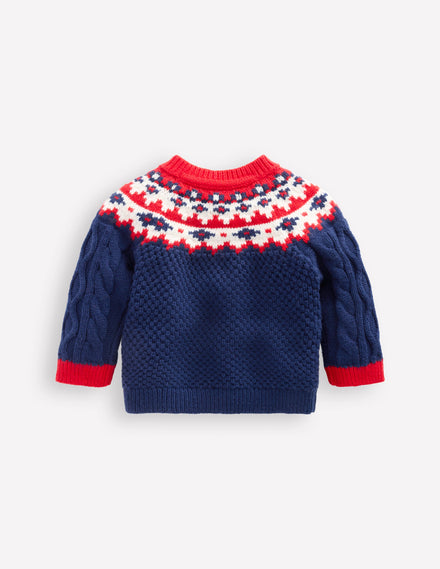 Fair-Isle-Pullover mit Zopfmuster-Schuluniform-Navy, Fair-Isle-Muster