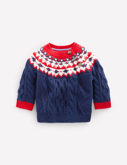 Fair-Isle-Pullover mit Zopfmuster-Schuluniform-Navy, Fair-Isle-Muster-1