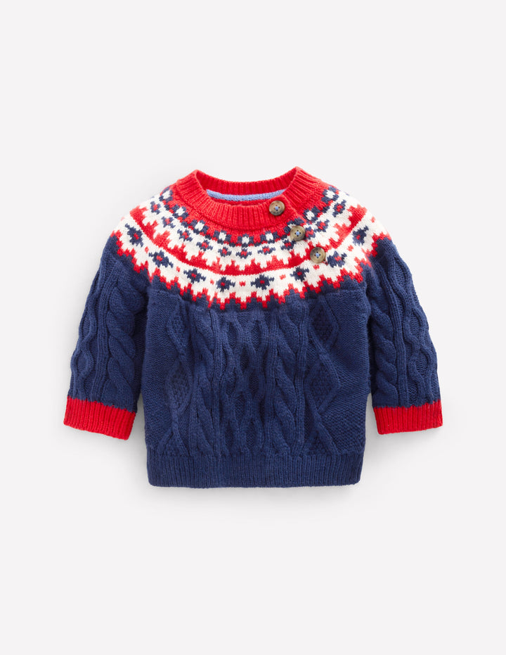 Fair-Isle-Pullover mit Zopfmuster-Schuluniform-Navy, Fair-Isle-Muster