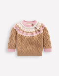 Fair-Isle-Pullover mit Zopfmuster für Mädchen-Kamelbraun Meliert Fair-Isle